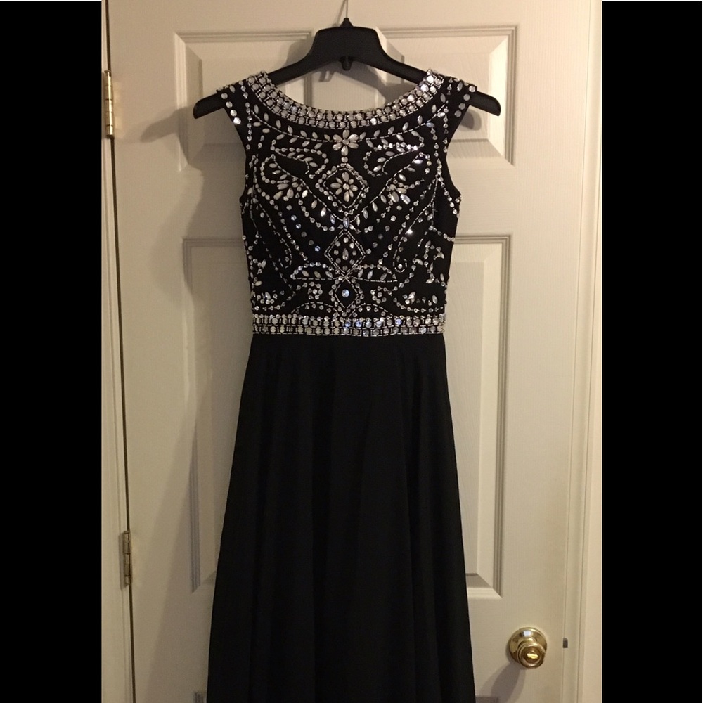 Crystal Lined Floor Length Prom Dress