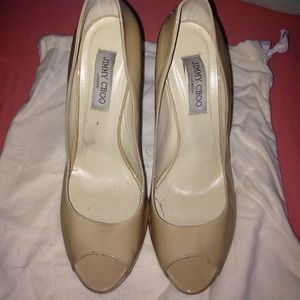 Jimmy Choo nude patent leather heels