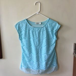 Light Mint Green/Blue Short-Sleeved Lace Top