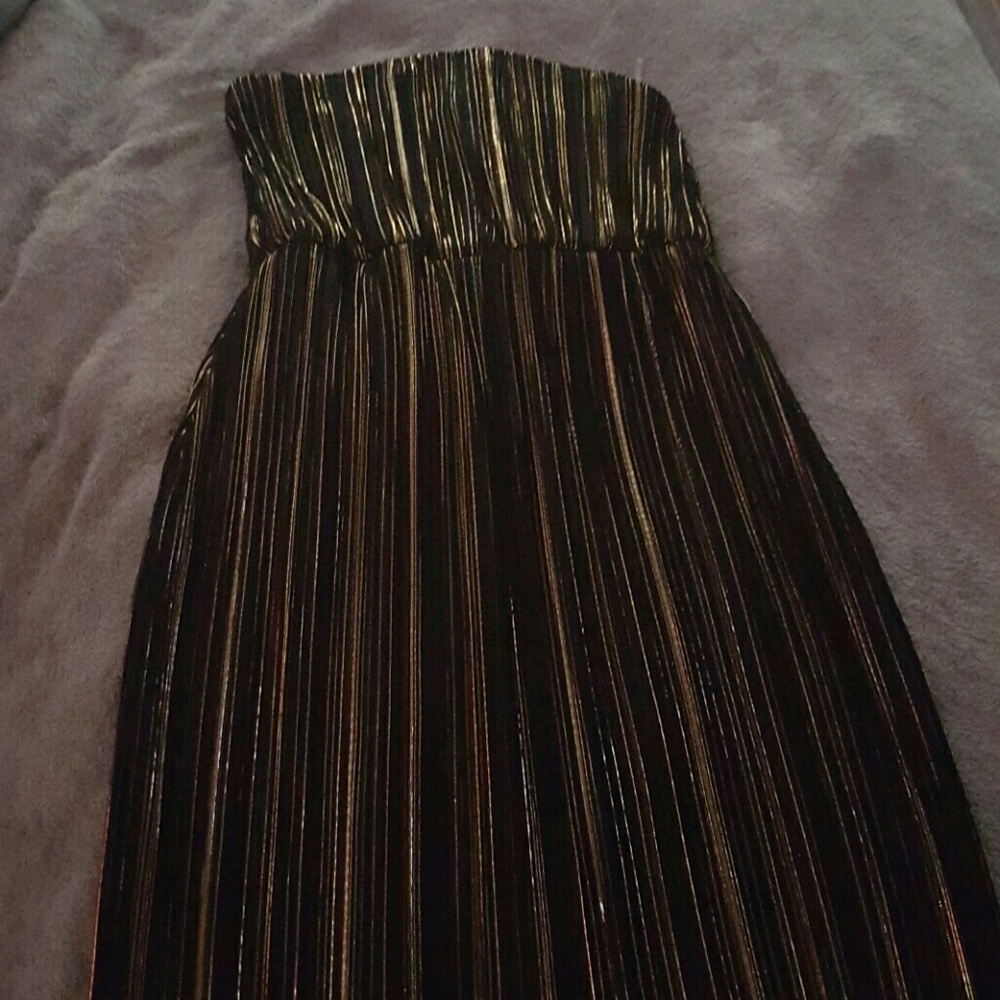 Plus Size Strapless Metallic Pinstripe Maxi Dress