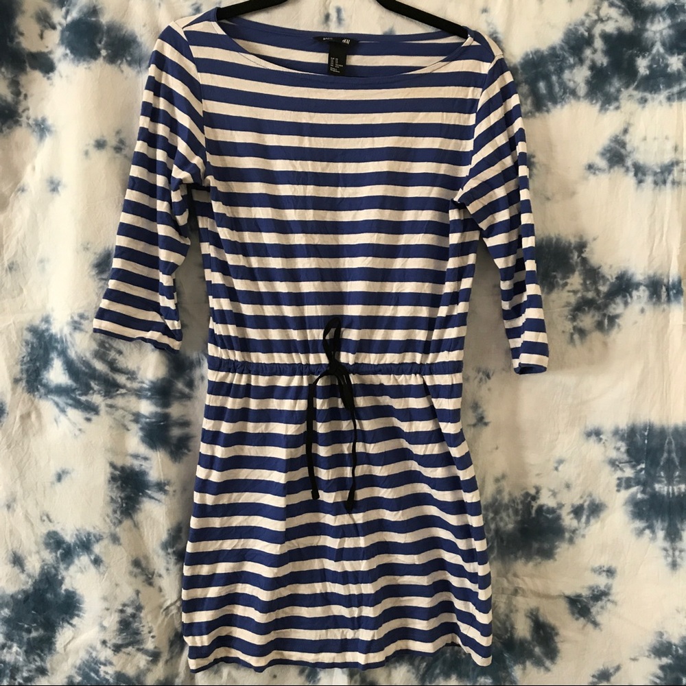 H&M blue striped boat neck dress