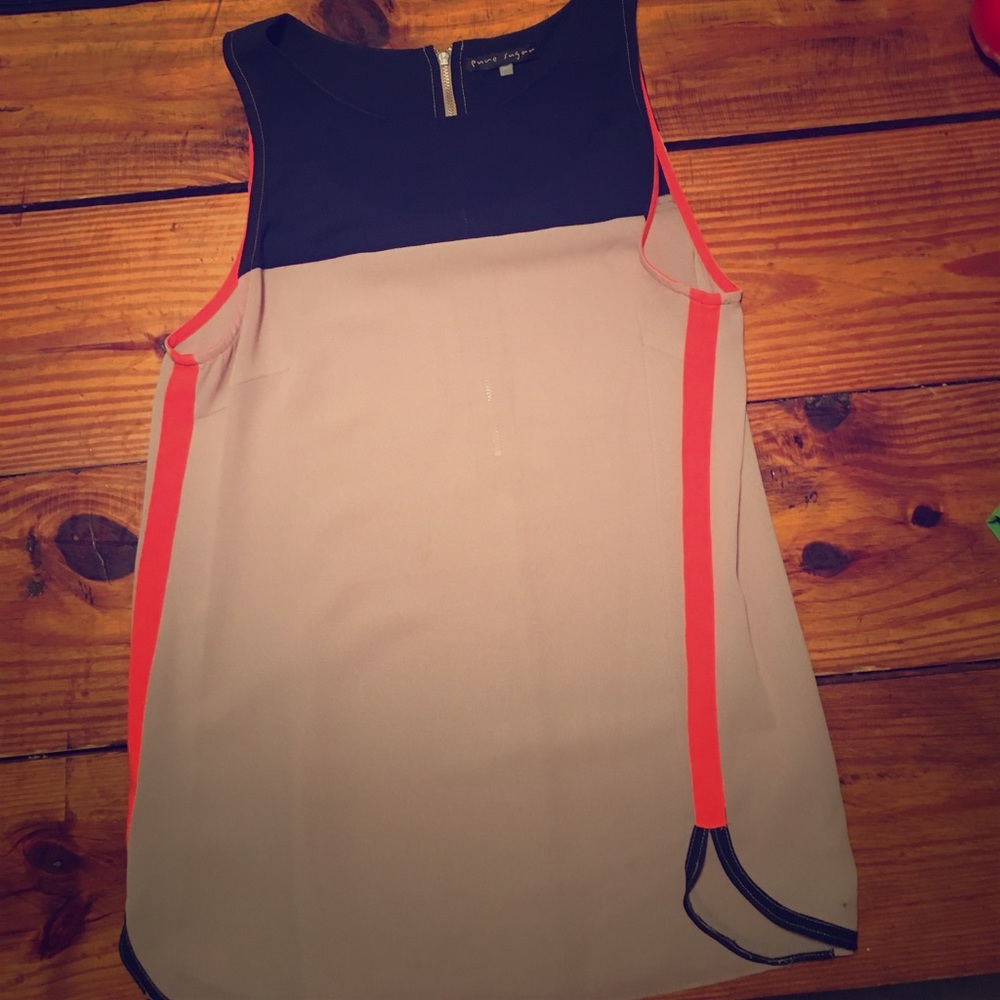 Pure Sugar Tan/Navy/Orange Tank with Zip detail