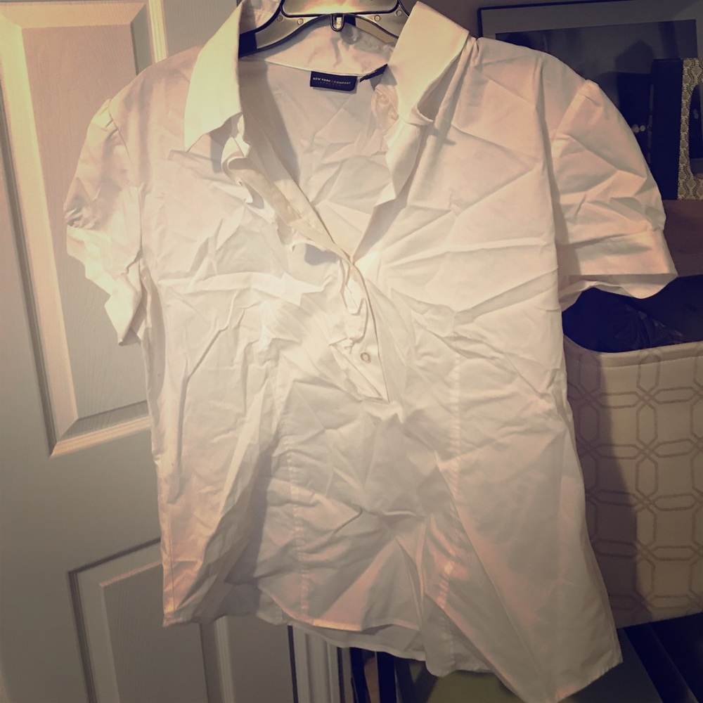 NY&Co White Blouse with Ruffle VNeck XL