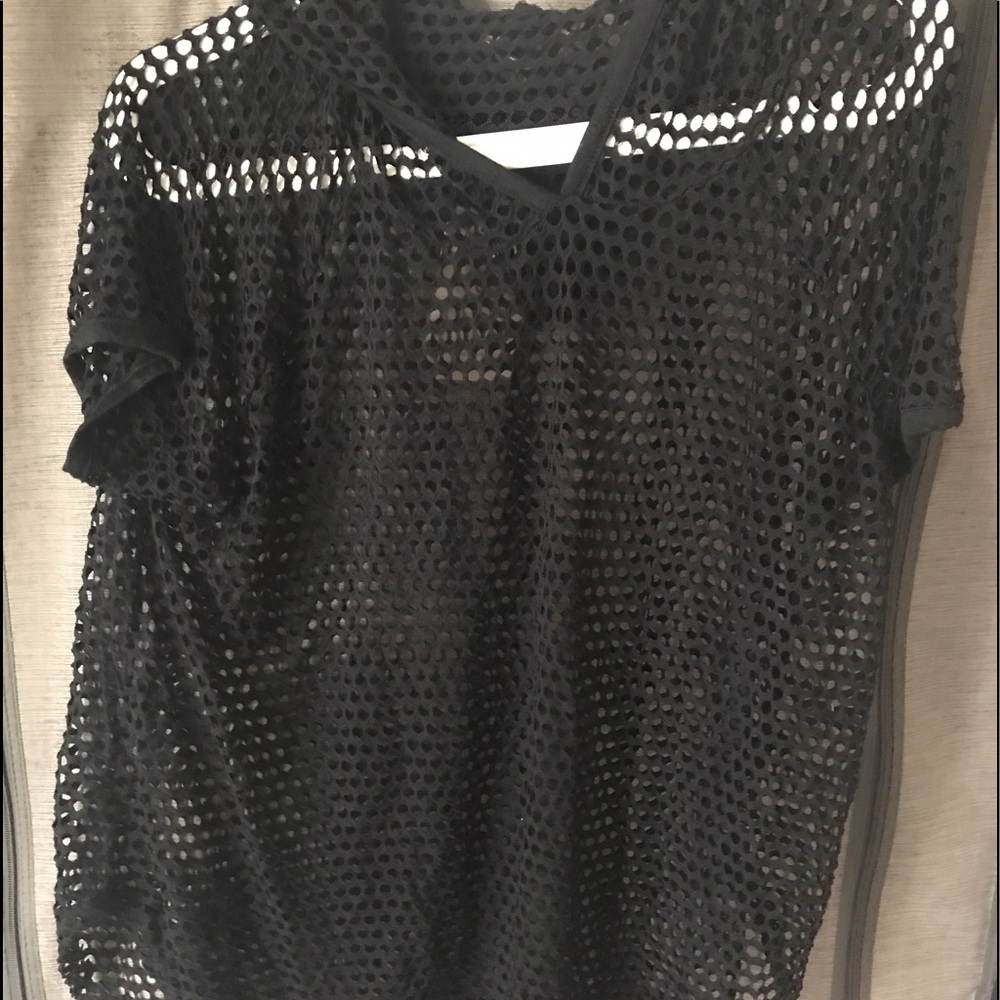 See through short sleeved top with hoodie