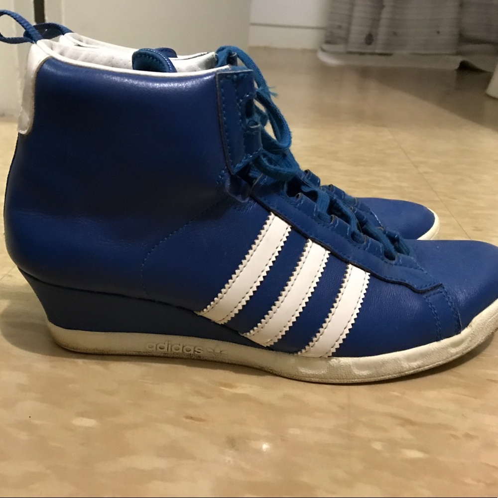 Adidas blue high-tops, size 7.5
