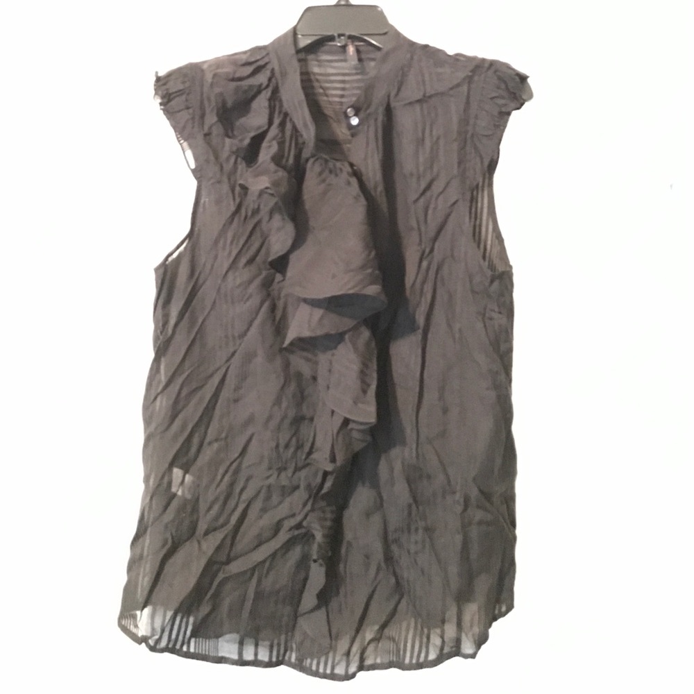 BCBG Black Ruffled Sleeveless Blouse SZ L
