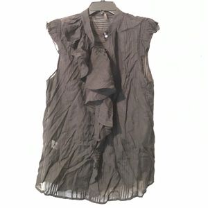 BCBG Black Ruffled Sleeveless Blouse SZ L
