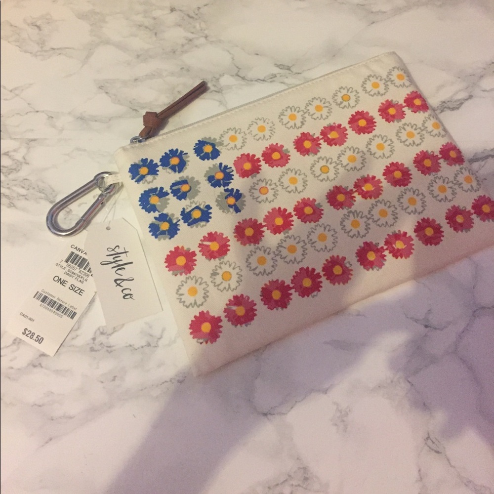American Flag Hippie Floral Canvas Pouch Bag! NWT