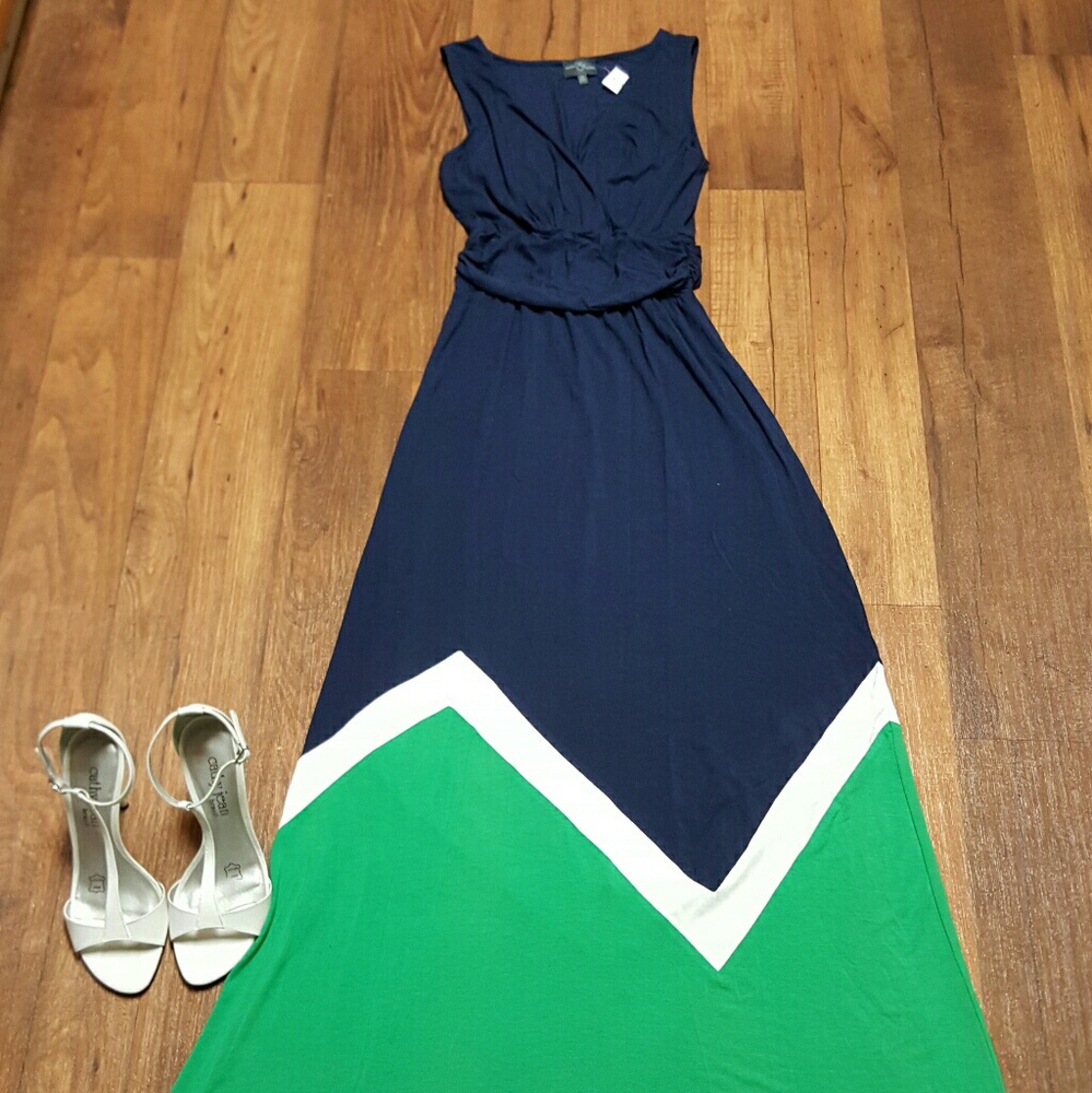Navy blue and green maxi dress