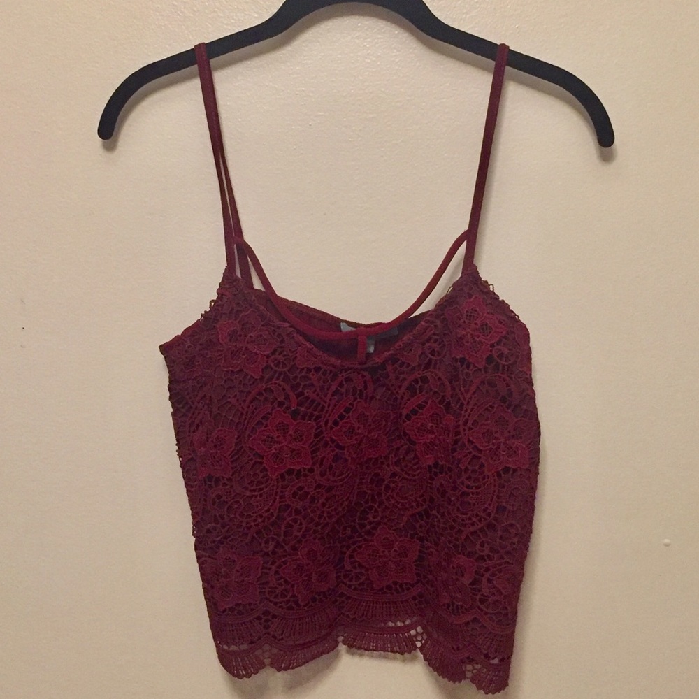Maroon Crop Top With Floral Lace Pattern