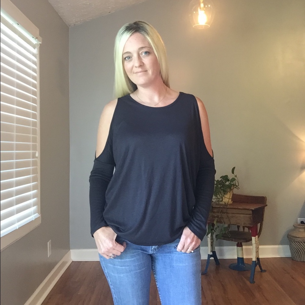Black Cold Shoulder Blouse - Picture 3 of 7