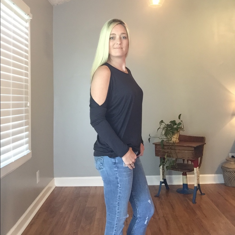 Black Cold Shoulder Blouse - Picture 7 of 7