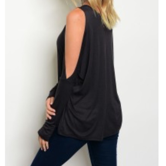 Black Cold Shoulder Blouse - Picture 2 of 7