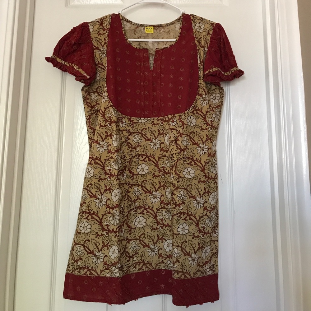 NEW Red/Beige Cotton Kurti (K38)