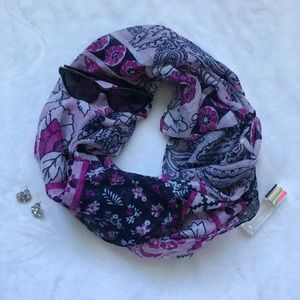 Purple patterned infinity scarf