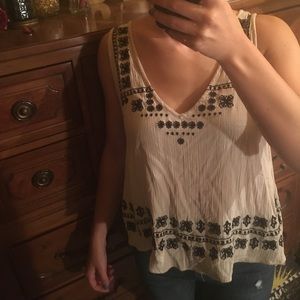Beige flowy embroidered crop top