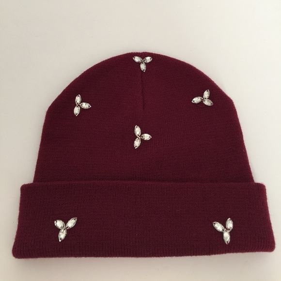 Accessories - Burgundy embellished beanie