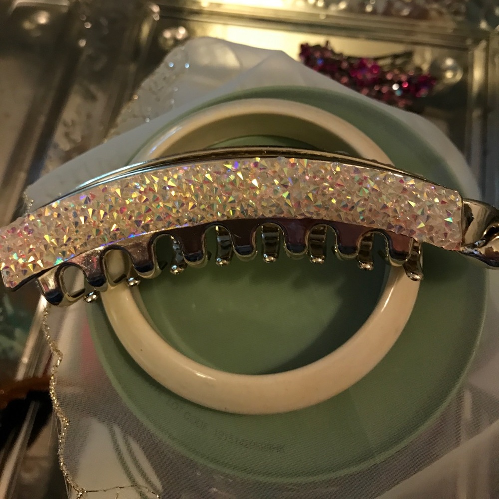 Gold and crystal plastic hair clip