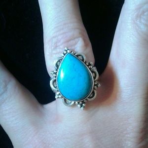 New Artisan Pear Shaped Turquoise 925 Sterling Rg