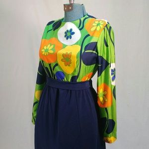 Vintage 1970s handmade flower/navy maxi dress.