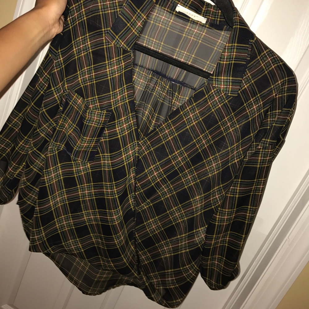 LUSH Sheer Plaid Top