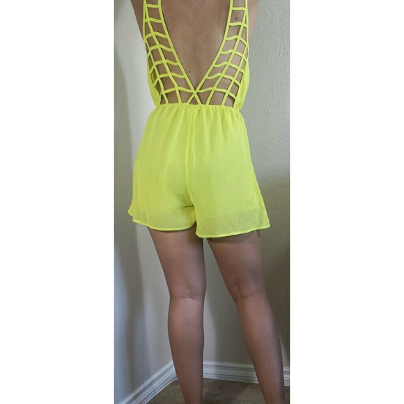 Pants - Neon Green Open Back Romper