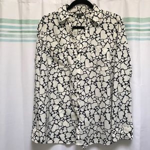 Talbots Nantucket Cream & Navy Heart Blouse -SZ XL