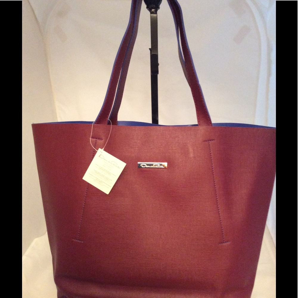 Oscar de la Renta tote Burgundy - bright blue trim
