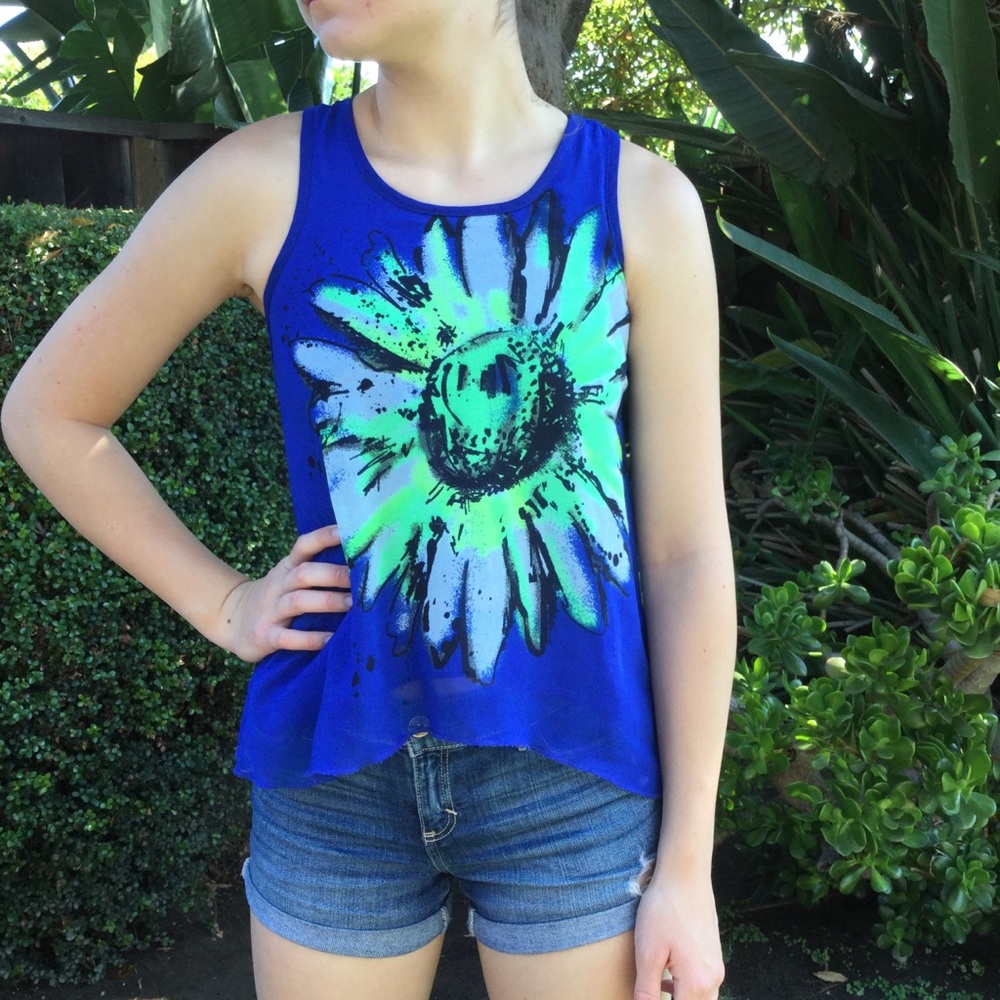 Royal blue flower print tank top