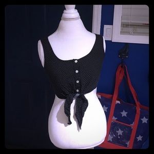 Polka dot tie crop top with buttons