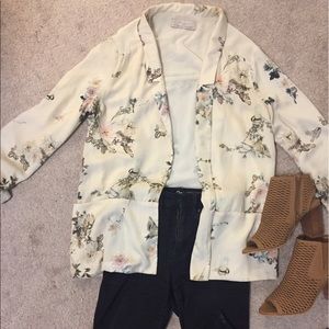 ZARA white floral oriental blazer