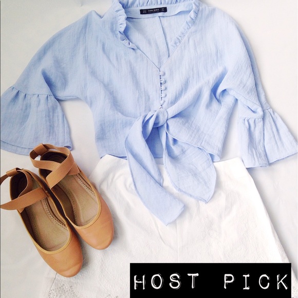 Zara Tops - Zara Cropped Knotted Blouse With Front Tie