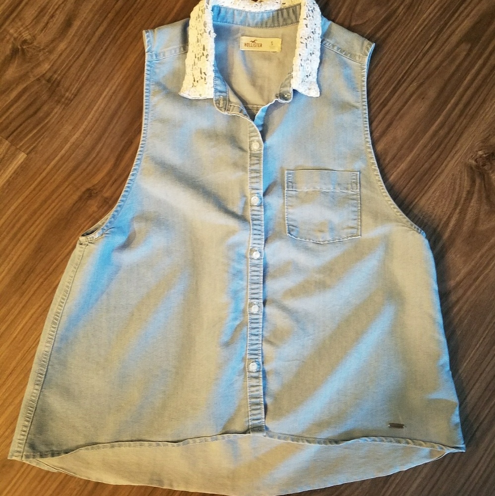 Denim and Lace Collar Tank