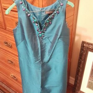 New Aqua Beaded Jessica Howard Tunic Dress Fitted