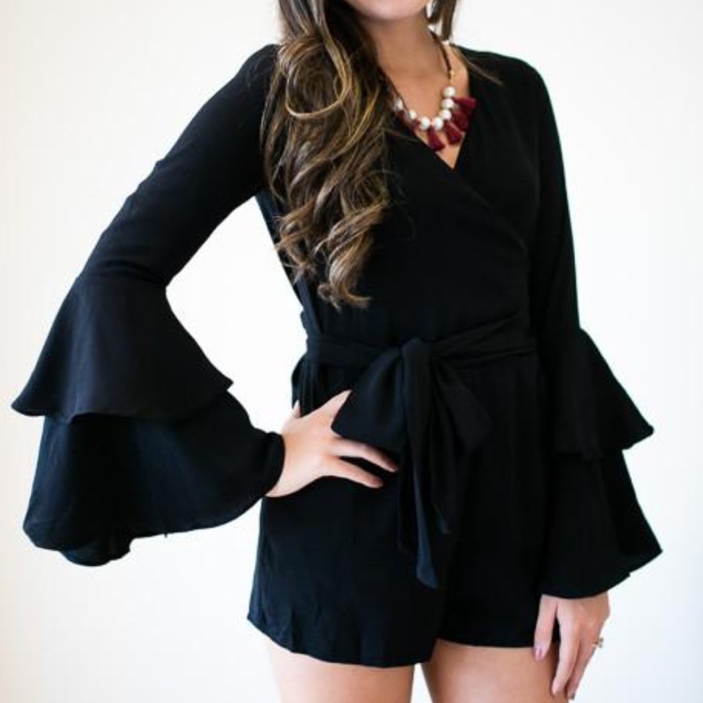 Black ruffle sleeve romper
