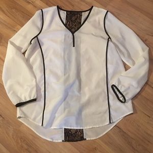 The Limited Long Sleeve Black Lace & Ivory Blouse
