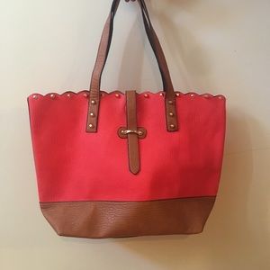 BRAND NEW Coral and Tan Vegan Leather Tote