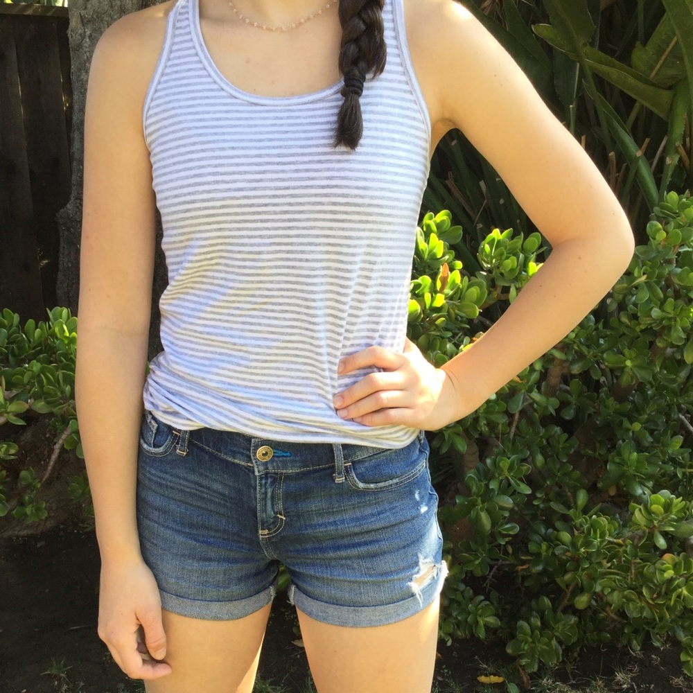 Grey/White Stripped Tank From Abercrombie Kids