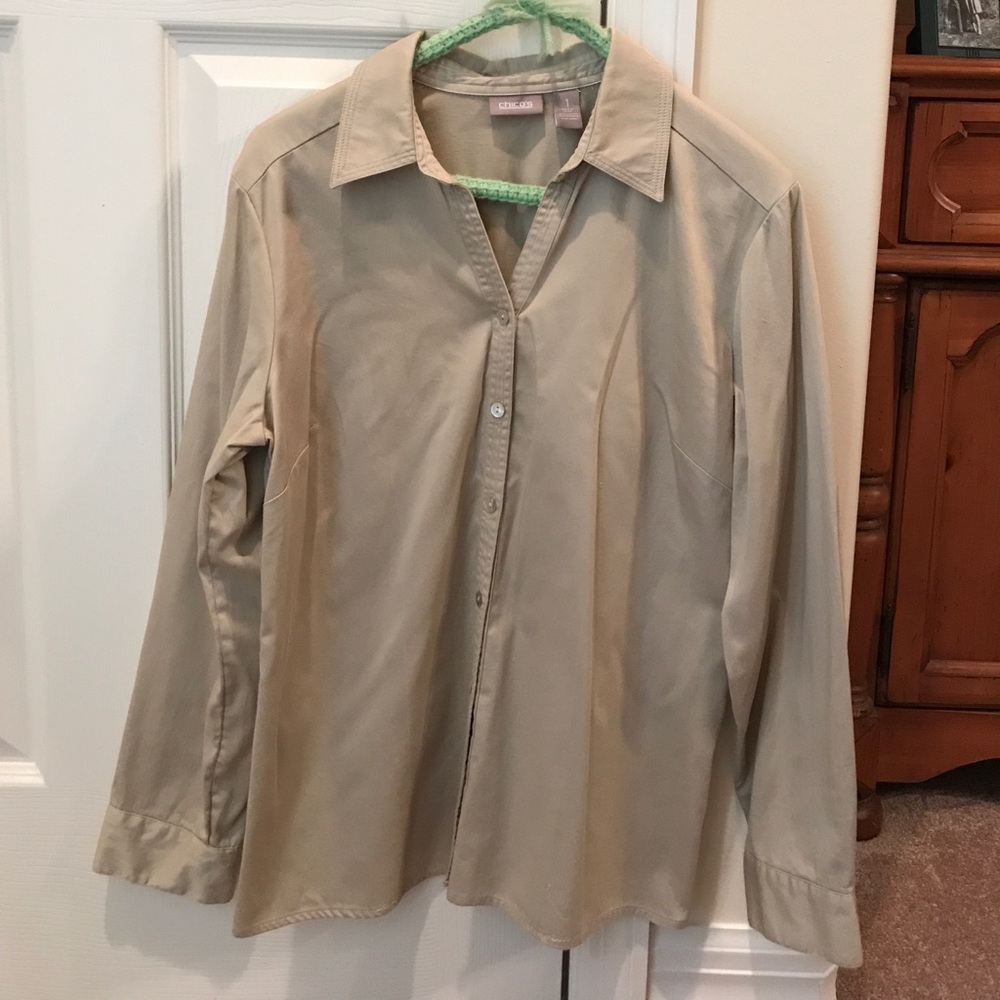 Chico's Tan Long Sleeve Button Down Top