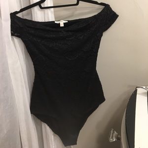 Off the shoulder lace body suit