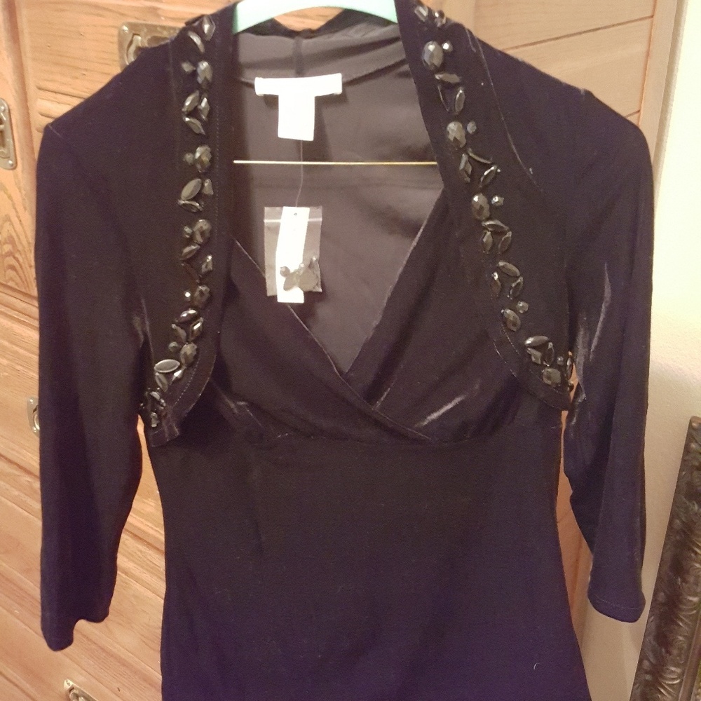 WHBM Black Velvet Beaded Top