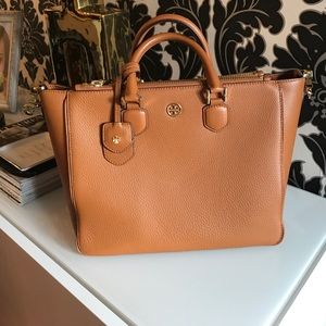 Tory Burch Peebled Tote in Tigers Eye