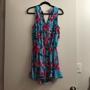 Floral blue and pink romper