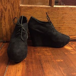 Black Faux Suede Wedge Heels