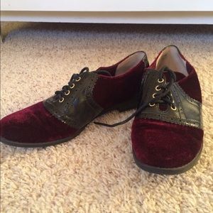 Burgundy Velvet Patent Oxford Flats