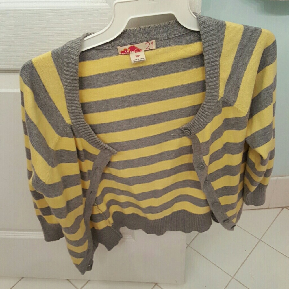 S Forever 21 Yellow/Grey Stripe Cardigan