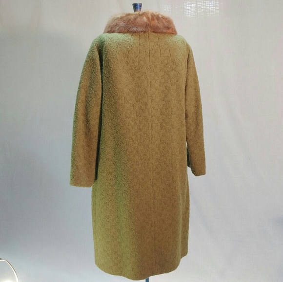 Vintage 1960s moss green fur collar wool coat - Picture 5 of 6