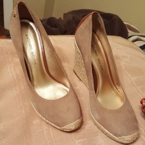 Tan Suede and Brown Leather Espadrille Wedge 7