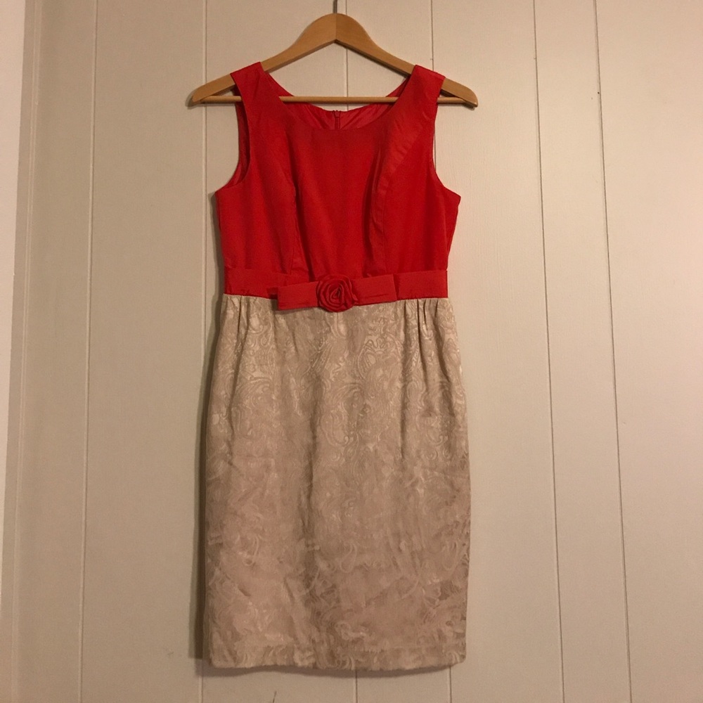 Red and cream 60s inspired cocktail dress S-M
