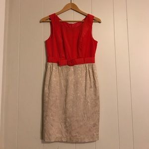Red and cream 60s inspired cocktail dress S-M